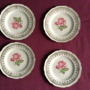 Set of 4 Royal Swan made in England 5.75" butter dessert bread plates red rose